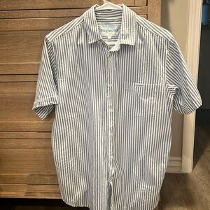 White and blue striped work shirt